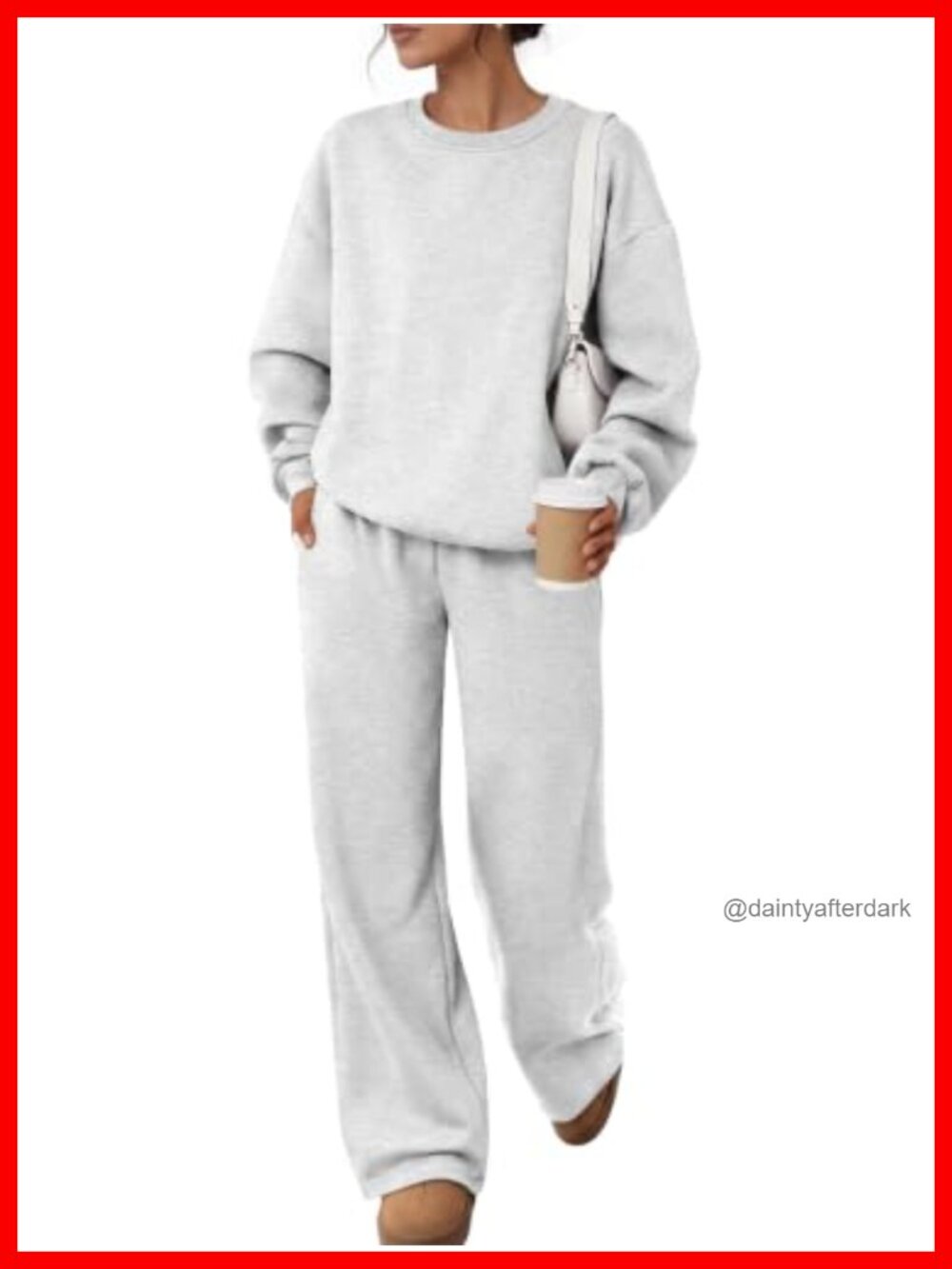 Heavyweight Cotton Blend Fleece Sweatsuit Set Crewneck Wide Leg Lounge